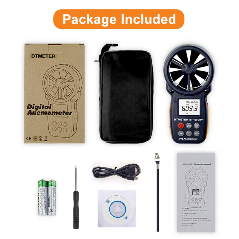BTMETER BT-866A Pro Handheld HVAC Anemometer for CFM Air Flow, Wind Speed Meter Gauge Measures Wind Velocity Temp %RH Dew Point with USB Sync to PC BT-866A Anemometer