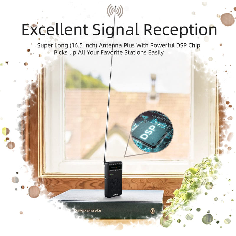 【2022 Newest】 J-166 Pocket Radio Transistor, AM FM Small Radio Portable, Battery Operated Radio with Tuning Light, Back Clip, Excellent Reception for Outdoor & Indoor by PRUNUS