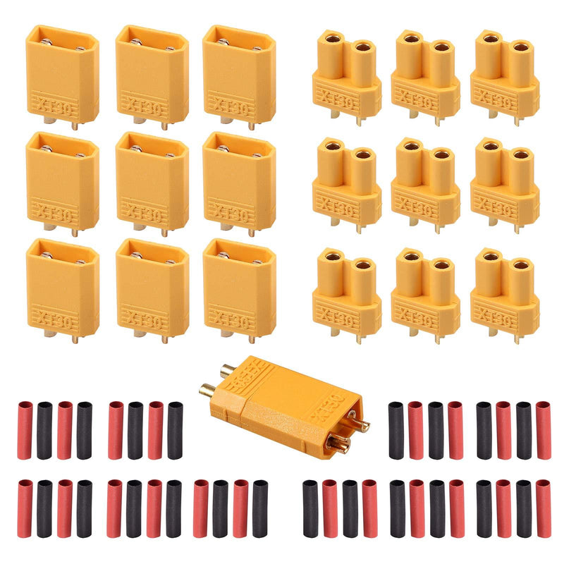 AUTOUTLET 20PCS 10Pairs XT30 Bullet Connectors Plugs Male & Female with Heat Shrink for RC Car/Boat/LiPo Battery A