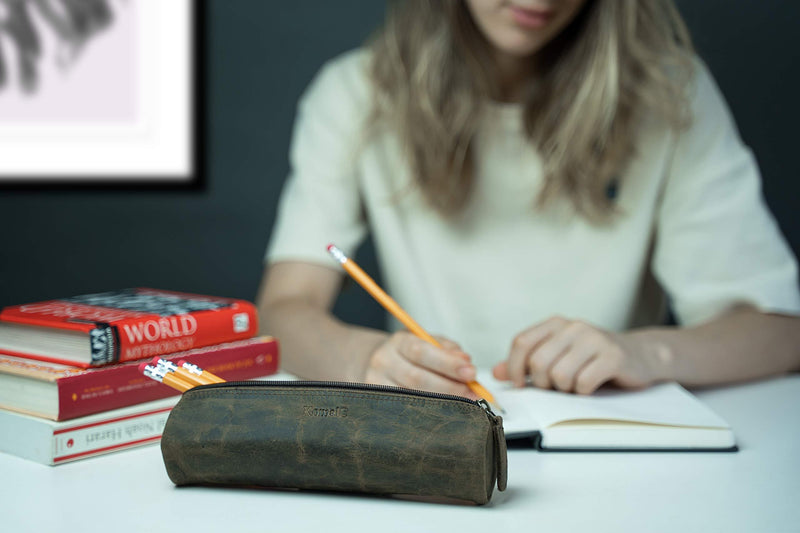 Leather Pencil Case Handcrafted Pen pouch Elegant and pratical gift for students,artists. Perfect for school,office,college by KomalC