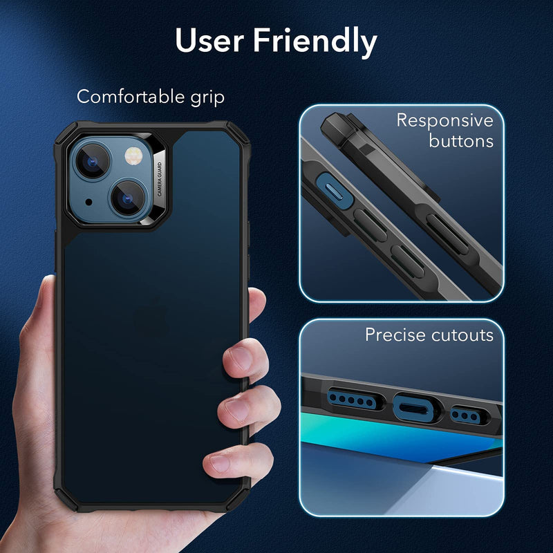 ESR Air Armor Case, Compatible with iPhone 13 Case, Military-Grade Drop Protection, Shock-Absorbing Corners, Yellowing-Resistant Hard Back, Scratch Resistant, Frosted Black