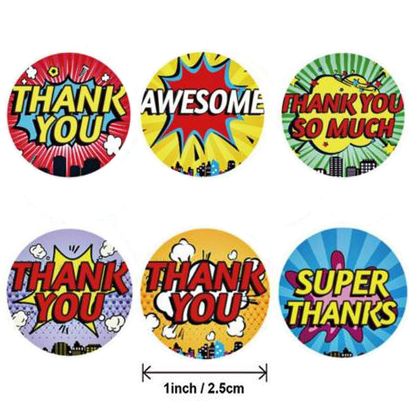 Thank You 、Thank You so Much、Awesome、Super Thank， Gift Sealing lace with 6 Designs, 1 inch, 500 Sticky Labels per roll, Perfect for Bakeries, handicrafts and Small Business Owners.