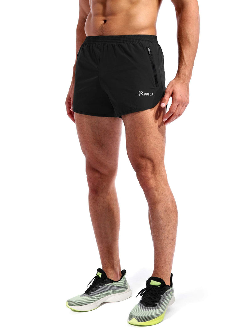 Pudolla Men’s Running Shorts 3 Inch Quick Dry Gym Athletic Workout Shorts for Men with Zipper Pockets Small Black
