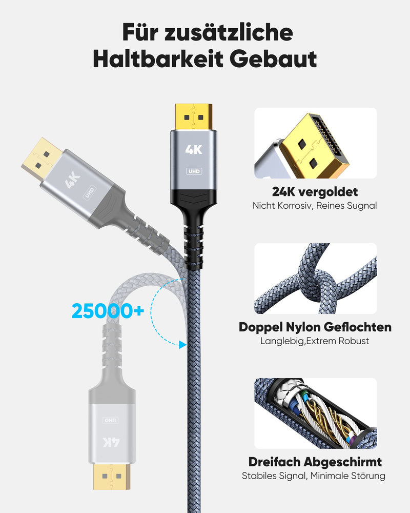 Highwings 4K DisplayPort to HDMI Cable 1.8M, DP to HDMI Connection Cable Unidirectional Nylon Braided DisplayPort to HDMI for Monitor, TV, Projector, Laptop, PC, AMD, NVIDIA