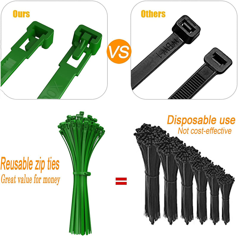 Releasable Reusable Zip Ties 8 inch Heavy Duty Zip Tie Green Cable Ties Reusable 100 Pack 50lb Tensile Strength Nylon Cable Wire Ties for Multi-Purpose Use Indoor And Outdoor Plastic Tie Wire green zip ties 8 inch