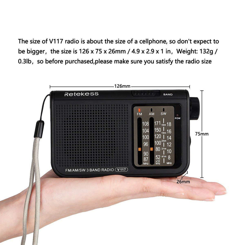 Retekess V117 Analog AM FM Radio, Transistor Radio Battery Operated, with Large Knobs and Clear Dial, Simple Operation Suitable for Indoor Elderly Senior