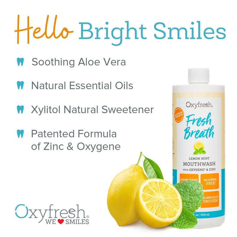 Premium Oxyfresh Lemon Mint Fresh Breath Mouthwash – Oral Rinse for Bad Breath – SLS & Fluoride Free Mouthwash – Alcohol Free, Gentle Non Burning Mouthwash with Xylitol & Essential Oils, 16 oz Top Seller 16 Ounce