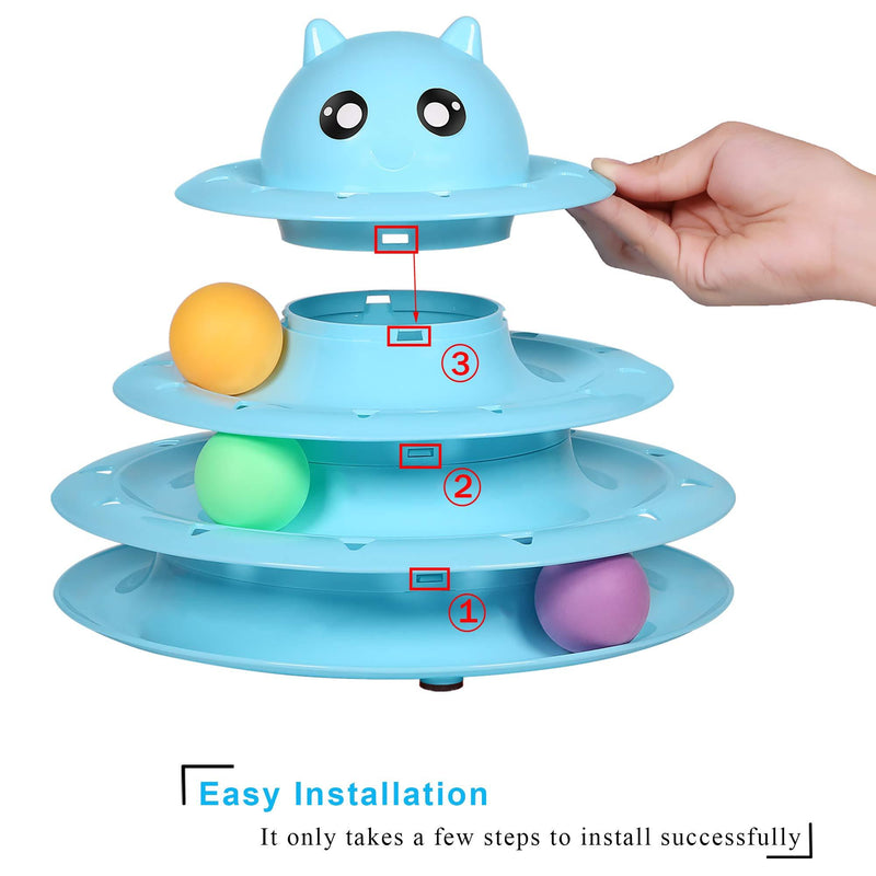 UPSKY Cat Toy Roller 3-Level Turntable Cat Toys Balls with Six Colorful Balls Interactive Kitten Fun Mental Physical Exercise Puzzle Kitten Toys. blue