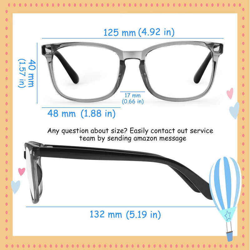 KUGUAOK 2 Pack Kids Blue Light Blocking Glasses, Boys Girls Computer Gaming TV Glasses, Lightweight Eyeglasses Frame (Age 4 to 12) 2-pack Clear+clear Gray