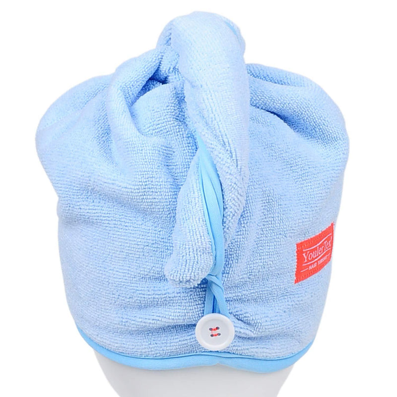 YoulerTex Microfiber Hair Towel Wrap for Women, 2 Pack 10 inch X 26 inch, Super Absorbent Quick Dry Hair Turban for Drying Curly, Long & Thick Hair (Blue) … Blue