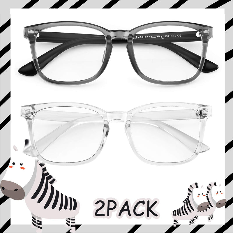 KUGUAOK 2 Pack Kids Blue Light Blocking Glasses, Boys Girls Computer Gaming TV Glasses, Lightweight Eyeglasses Frame (Age 4 to 12) 2-pack Clear+clear Gray