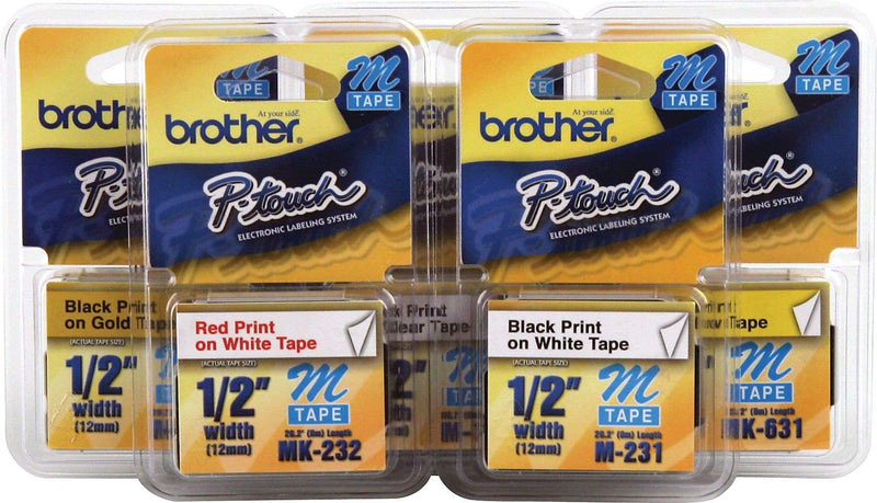 Brother Genuine P-touch M-2312PK Tape, 2 Pack, 1/2" (0.47") Wide Standard Non-Laminated Tape, Black on White, Recommended for Home and Indoor Use, 0.47" x 26.2' (12mm x 8M), 2-Pack, M2312PK, M231 1/2" x 26 1/5'