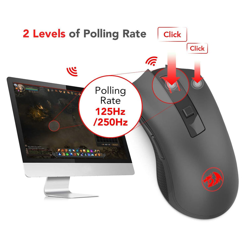 Redragon M652 Optical 2.4G Wireless Mouse with USB Receiver, Portable Gaming & Office Mice, 5 Adjustable DPI Levels, 6 Buttons for Desktop, MacBook, Notebook, PC, Laptop, Computer Black
