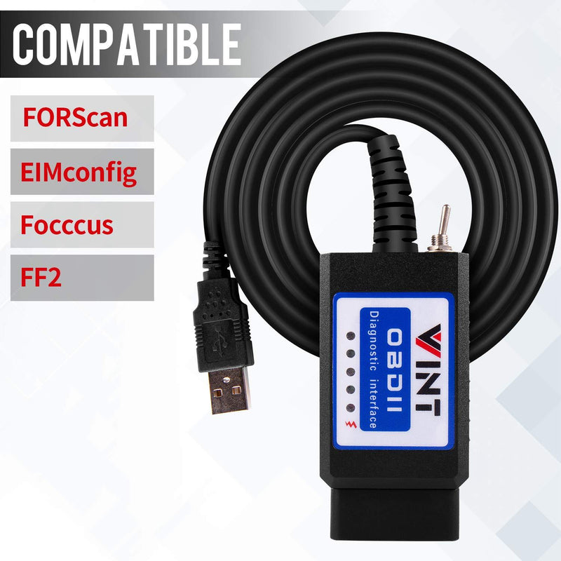 OBD2 Adapter FORSCan VINT-TT55502 ELMconfig ELM327 modified For all Windows compatible with Ford Cars F150 F250 and Light Pickup Truck Scan Tool, Code Reader MS-CAN HS-CAN Switch