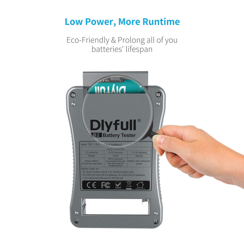 Dlyfull Universal Battery Tester with LCD Display, Multi Purpose Small Battery Checker for AA AAA C D 9V CR2032 CR123A CR2 CRV3 2CR5 CRP2 1.5V/3V Button Cell Batteries
