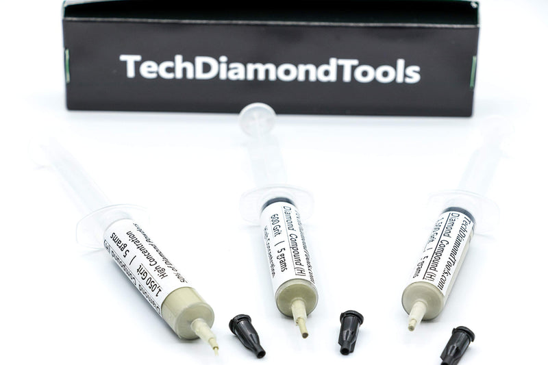 TechDiamondTools Kit of 3 Diamond Lapping Paste Polishing Compound 600 1050 1500 Grit Lapidary paste for Rock Glass Metal Jewelry Resin Marble with High Concentration of Diamond Powder USA Made 1500 1050 600 grit