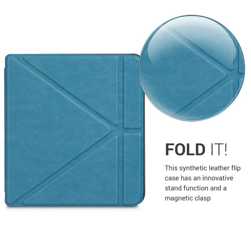 kwmobile Origami Case Compatible with Kobo Libra H2O - Case Ultra Slim Fit PU Leather Cover with Stand - Petrol