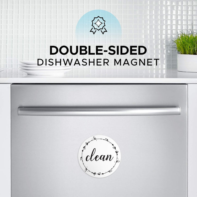Dishwasher Magnet Clean Dirty Sign: Works on Stainless Steel Non Magnetic Dish Washers - 3.15" - Includes Magnetic Piece with Adhesive - Farmhouse Kitchen Accessories Decor, Apartment Necessities White
