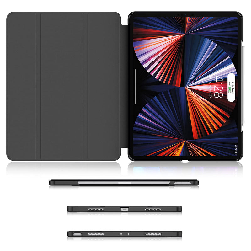 Soke New iPad Pro 12.9 Case 2021(5th Generation) - [Slim Trifold Stand + 2nd Gen Apple Pencil Charging + Smart Auto Wake/Sleep],Premium Protective Hard PC Back Cover for iPad Pro 12.9 inch(Black) Black