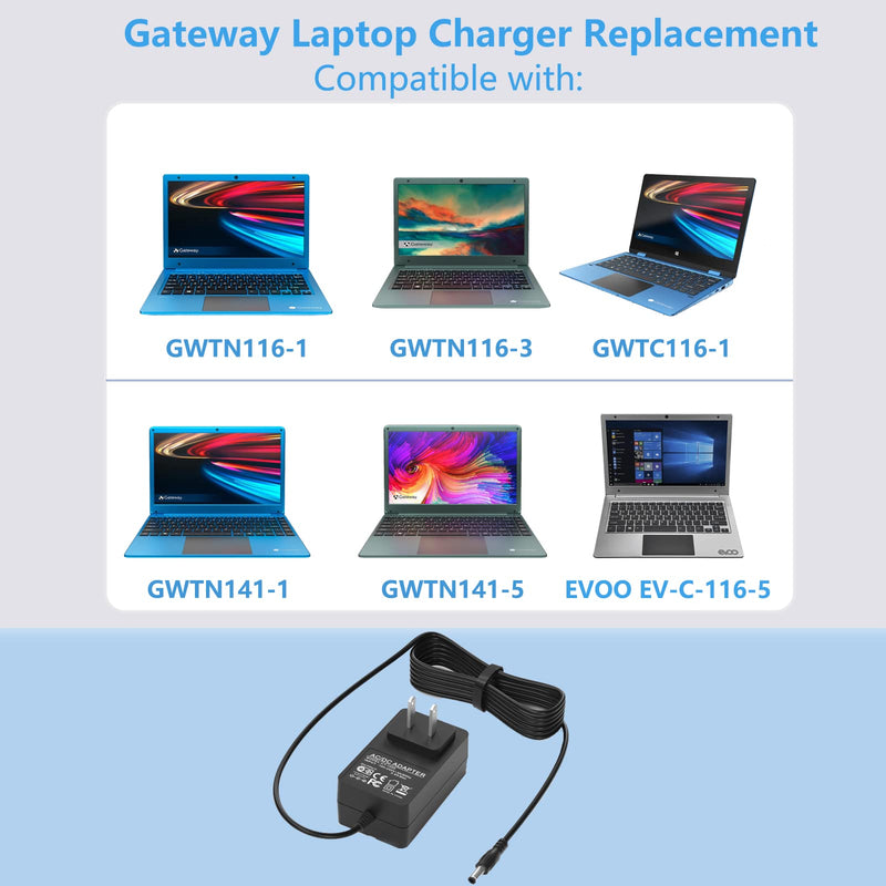 12V Charger for Gateway Laptop GWTN116-1 GWTC116-1 GWTC116-2 GWTN116-3 GWTN141-1 GWTN141-5 GWTN156-11 EVOO EV-C-116-5 EV-C-116-6 N11SP3 Laptop Power Supply