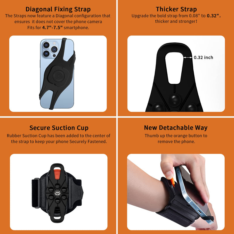 Running Wristband Phone Holder - Optimized2023-360° Rotation & Detachable - Armband for iPhone 14/13/12/Pro/Pro Max/XS/XR/X, Samsung, and More - Fits 4.7''-7.5'' Phones (S) - for Running and Walking
