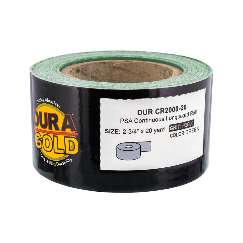 Dura-Gold Premium 2000 Grit Green Film PSA Longboard Sandpaper 20 Yard Long Continuous Roll, 2-3/4" Wide - Self Adhesive Sandpaper for Automotive, Woodworking, Air File Sanders, Hand Sanding Blocks 2000-Grit