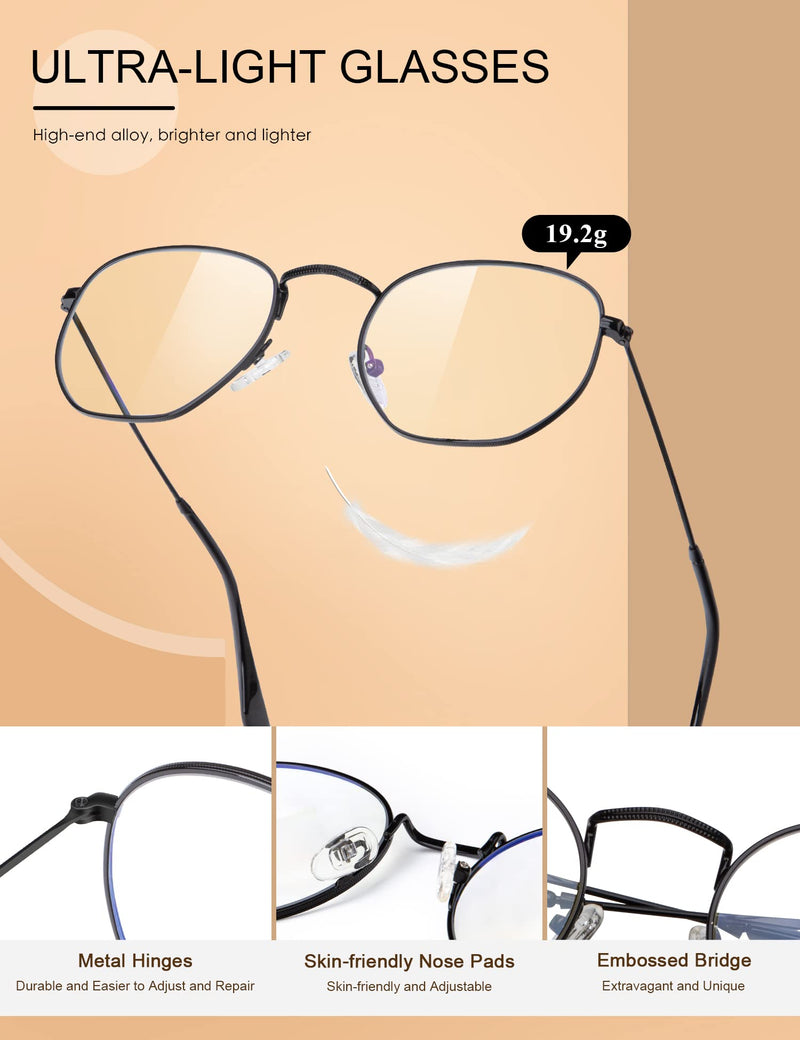 NSSIW Blue Light Blocking Glasses Hexagonal Frame for Women Men, Blue Ray Gaming Glasses with Anti Eye strain and UV Glare A1 Black