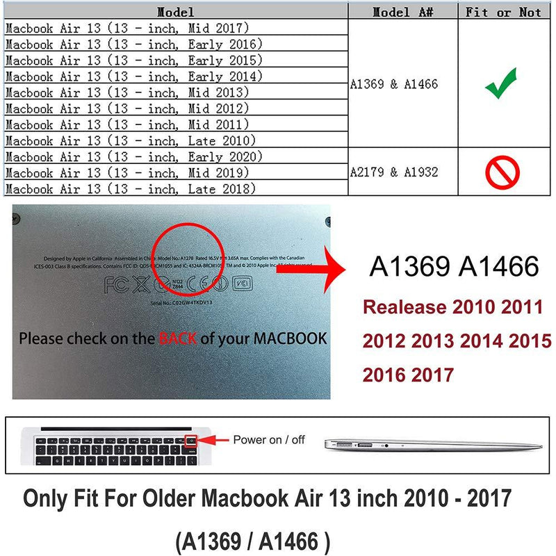 RUBAN Case Compatible with MacBook Air 13 Inch (Models: A1369 & A1466, Older Version 2010-2017 Release), Slim Snap On Hard Shell Protective Cover,Crystal Clear Crystal Clear