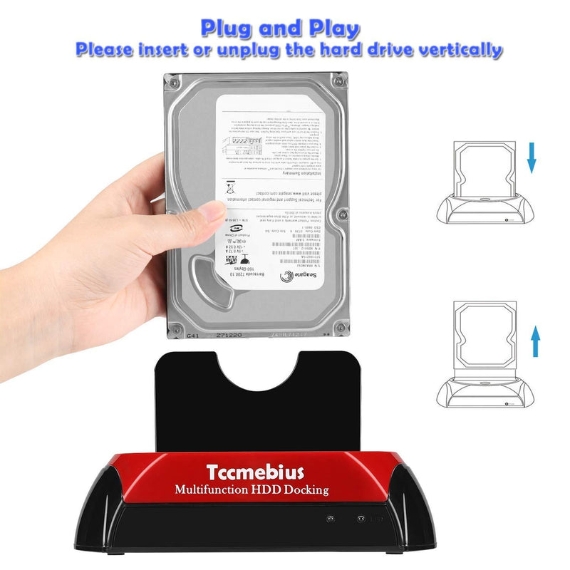 Tccmebius Hard Drive Docking Station, TCC-S867-US USB 2.0 to 2.5 3.5 Inch SATA IDE Dual Slots External HDD Enclosure, for 2.5" 3.5" IDE SATA I/II/III HDD SSD