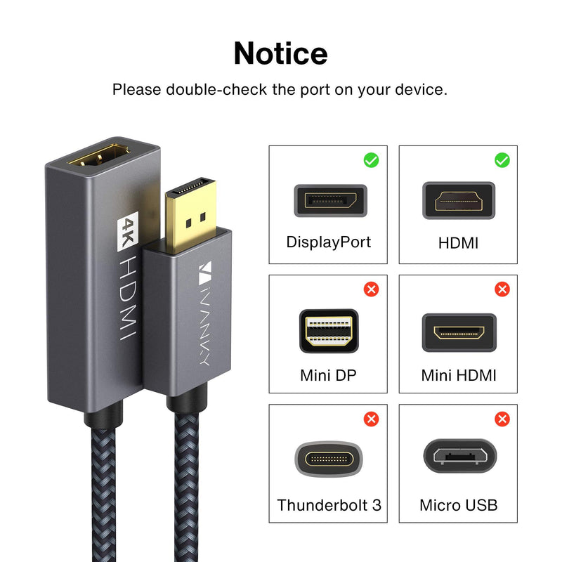 DisplayPort to HDMI Adapter, iVANKY Active Unidirectional DP to HDMI Adapter, [Updated New Model] 4K@60Hz, Compatible for HP, ThinkPad, AMD, NVIDIA, Desktop and More - Grey