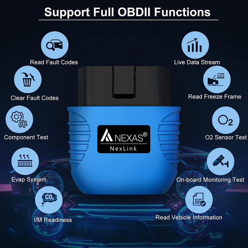 NEXAS Bluetooth 5.0 OBD2 Scanner Code Reader for iPhone Android Windows, Car Diagnostic Scanner Check Engine Light Smog Check Scan Tool for Vehicles After 1996 and for Motorcycles Specially