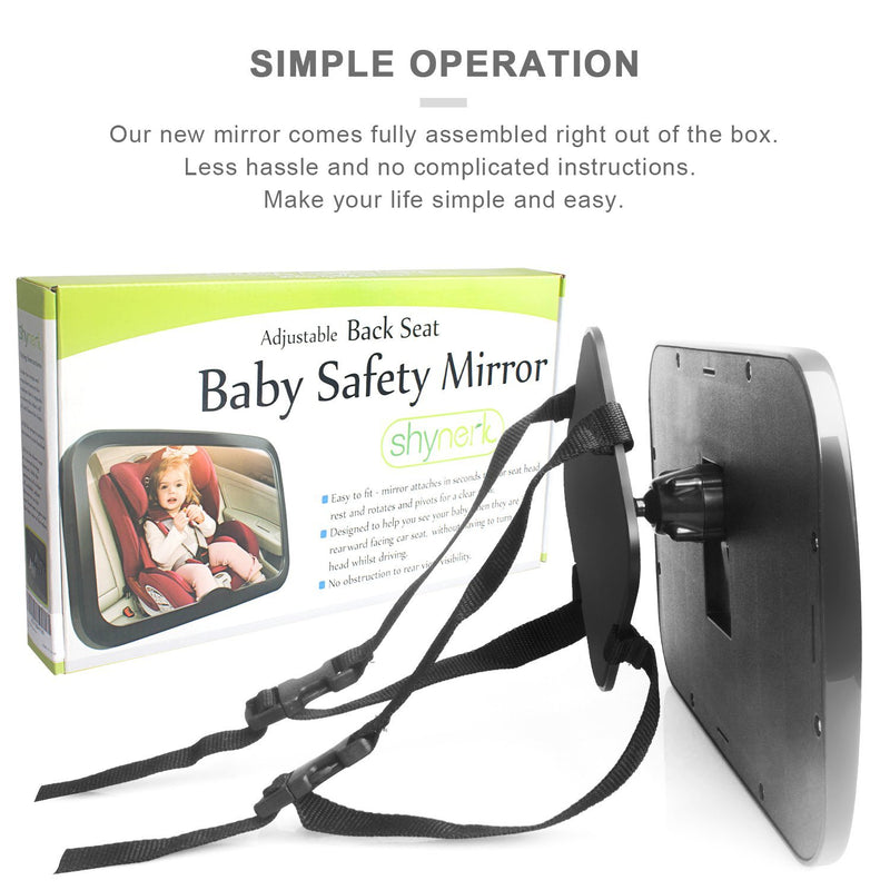 Shynerk Baby Car Mirror, Safety Car Seat Mirror for Rear Facing Infant with Wide Crystal Clear View, Shatterproof, Fully Assembled, Crash Tested and Certified