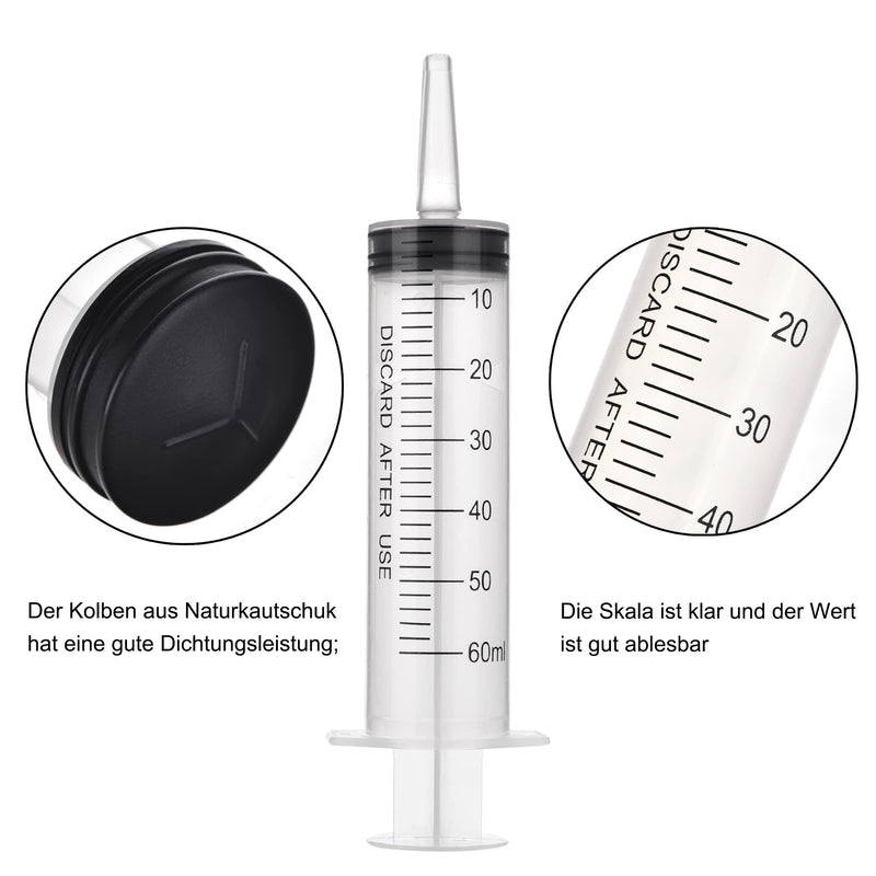 Syringes 50ml (60ml), pack of 5 plastic syringes with cap, reusable dosing syringe, individually sealed packaging, suitable for laboratory, animal feeding, plant watering. Syringe 60ml×5
