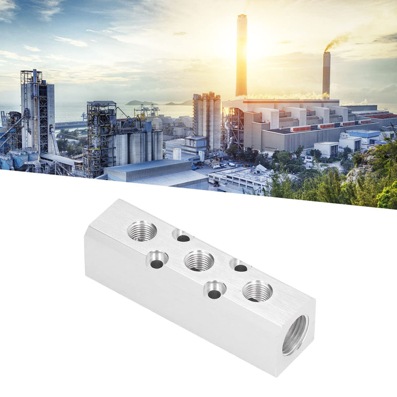 Eujgoov Pneumatic distributor block air distributor block aluminum block compressed air distributor pneumatic block G1/2 inlet G1/4 outlet 30x30mm(SY30-02-3F) SY30-02-3F