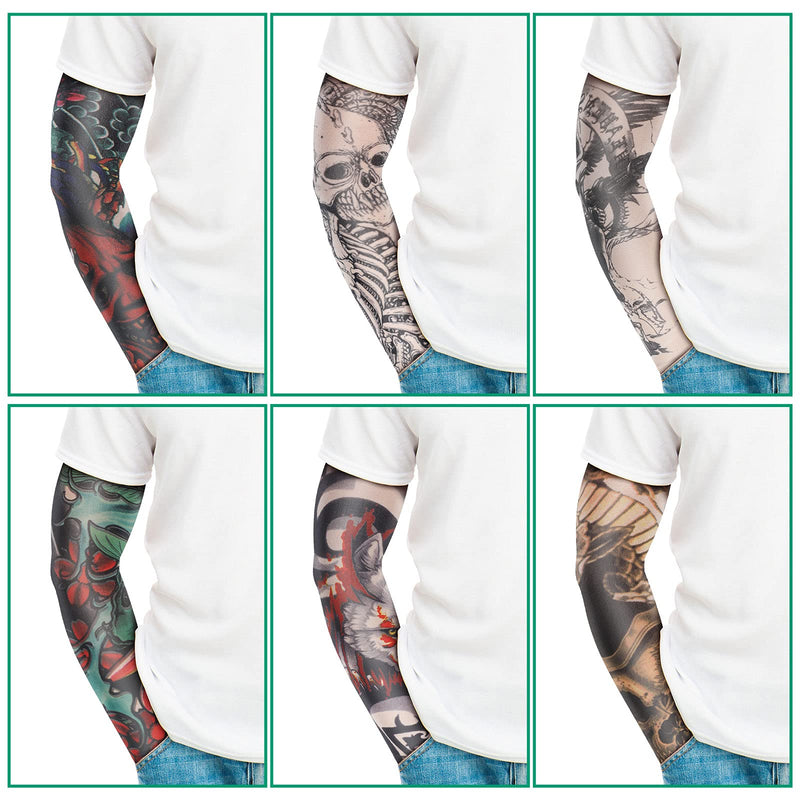 12 Pieces Tattoo Sleeves Set Fake Sunscreen Arm Sleeves Soft Elasticity Flower Arm Gloves Cycling (Skull Pattern) Skull Pattern
