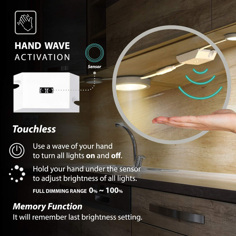 EShine Under Cabinet Puck Lights with Hand Wave Sensor – Circular LED Cabinet Lights – Dimmable – Pack of 3, Warm White (3000K) Warm White (3000k) 3 pack