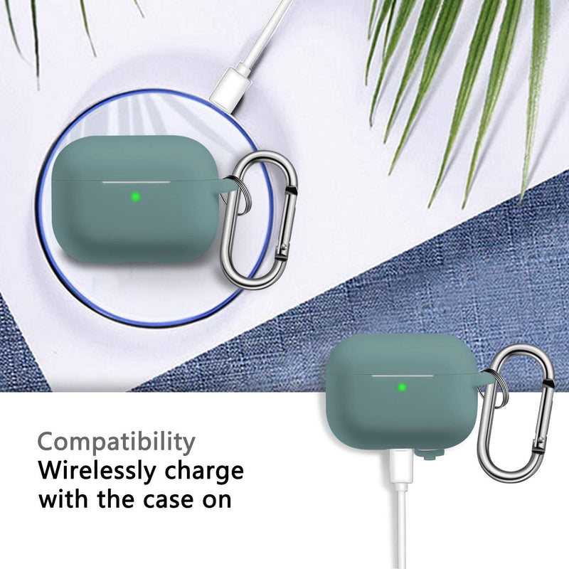 AirPods Pro Case Cover with Keychain, Full Protective Silicone Skin Accessories for Women Men Girl with Apple 2019 Latest AirPods Pro Case,Front LED Visible-Pine Green A-Pine Green