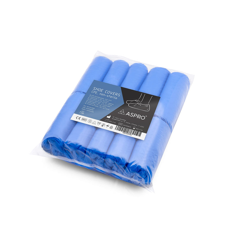 STANDART CPE Overshoes by ASPRO 2.5g Disposable Shoe Covers Protector - Pack of 100 - Waterproof - One Size - Blue 100 Count (Pack of 1)