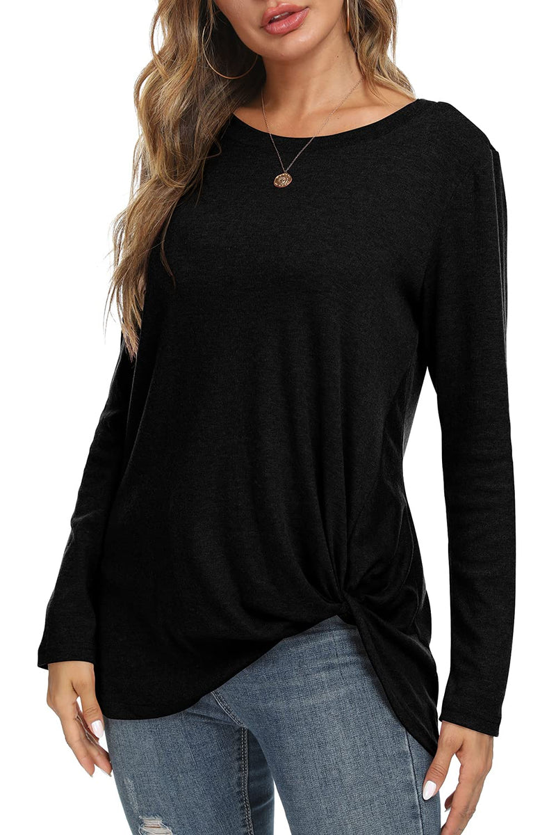 NILOUFO Womens Long Sleeve T Shirts Cute Casual Blouses Twist Knot Tunic Tops Small Black