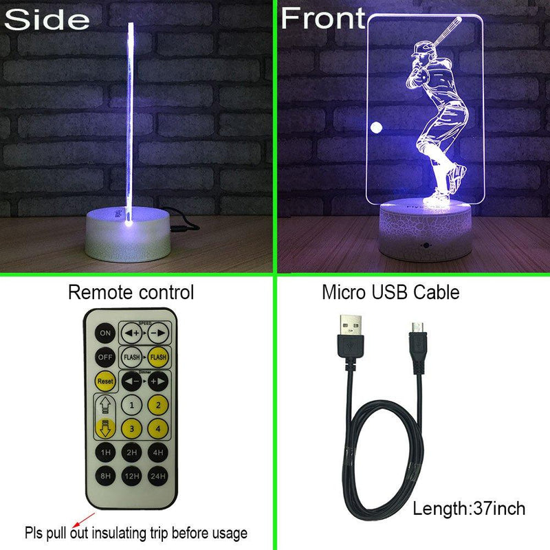 FlyonSea Baseball Light,Baseball Gifts Bedside Lamp 7 Colors Change + Remote Control with Timer Kids Night Light Optical Illusion Lamps for Boys Gift Ideas for Boys or Kids