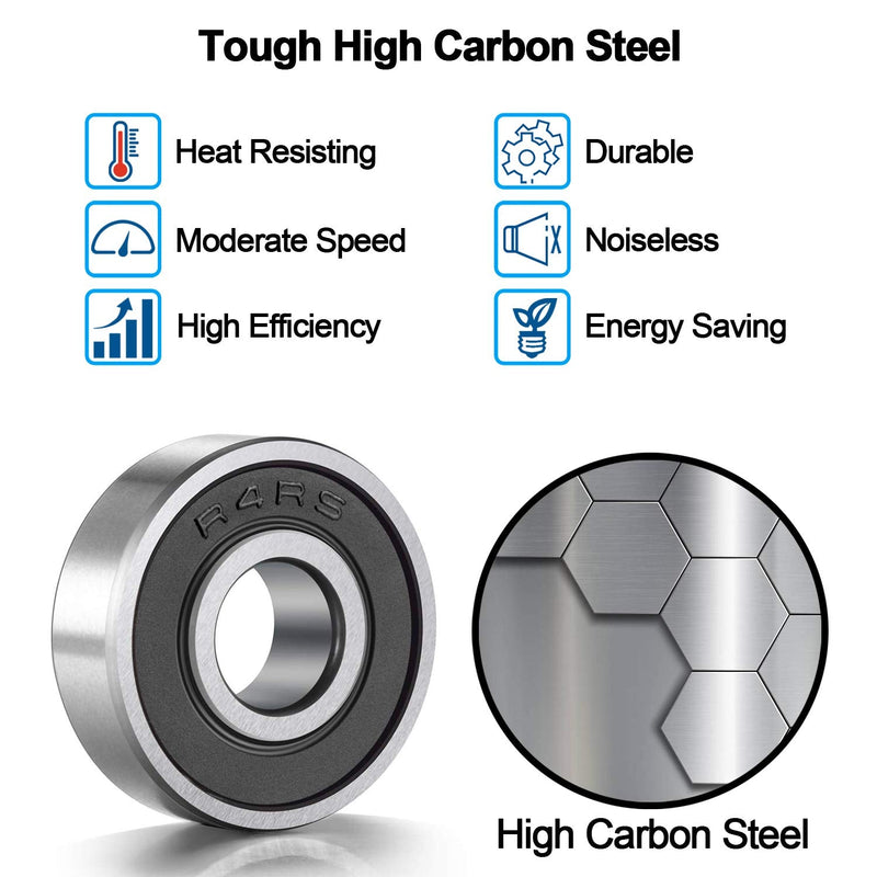 10 Pack R4-RS Ball Bearing, Premium Sealed Radial C3 EMQ, 1/4"x5/8"x10/19"-Chrome Steel