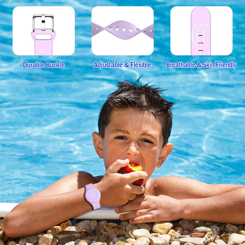 R-fun Waterproof Air Tag Bracelets for Kids [2 Pack] Compatible with Apple Air Tag Finders with Soft Silicone,Anti Lost GPS Item Finders Case Cover for Kids,Pink/Light Purple Pink/Light Purple