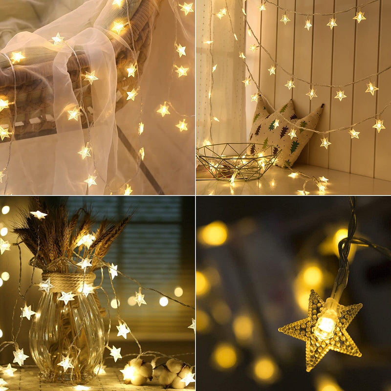 echosari [Upgraded Version] 16 Feet 50 LED Christmas Star LED String Lights with Remote & Timer Battery Operated Fairy String Lights for Indoor & Outdoor Garden, Wedding Decoration (Warm White) 50l With Remote