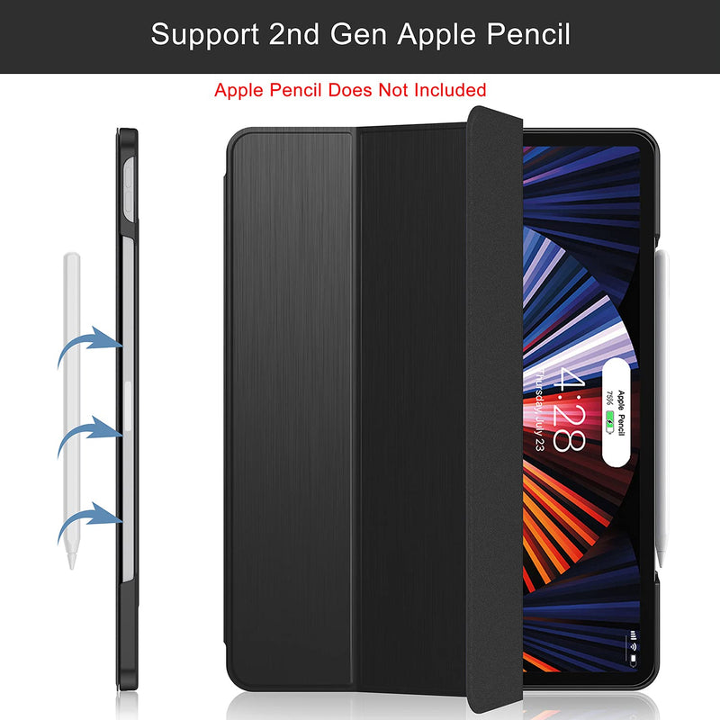 Soke New iPad Pro 12.9 Case 2021(5th Generation) - [Slim Trifold Stand + 2nd Gen Apple Pencil Charging + Smart Auto Wake/Sleep],Premium Protective Hard PC Back Cover for iPad Pro 12.9 inch(Black) Black
