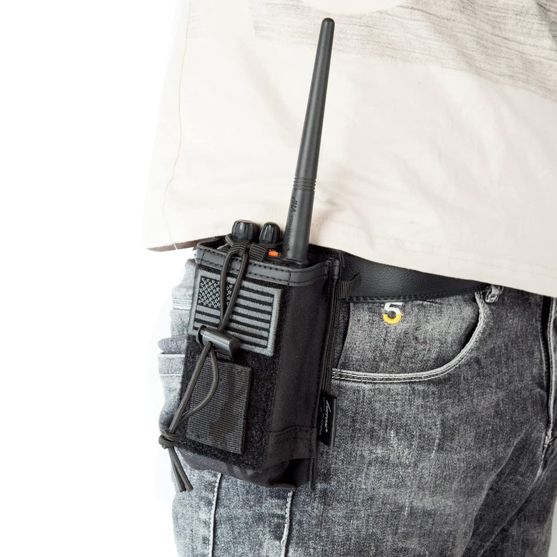 Tactical Radio Holder Radio Case Molle Radio Holster Military Heavy Duty Radios Pouch Bag for Two Ways Walkie Talkies Adjustable Storage with 1 Pack Patch(Dark Flag) with Dark Flag Patch