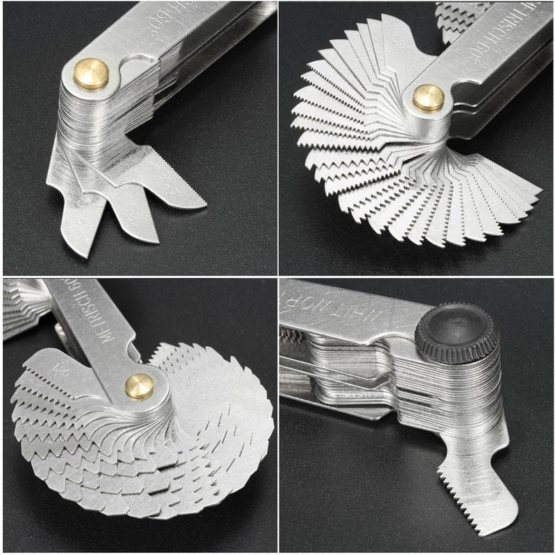2 Pack Thread Pitch Gauge Screw Pitch Cutting Gauge Caliper Gages Measuring Tool, 51 Pcs America SAE Type and 58 Pcs Metric&America SAE Type&British Whitworth