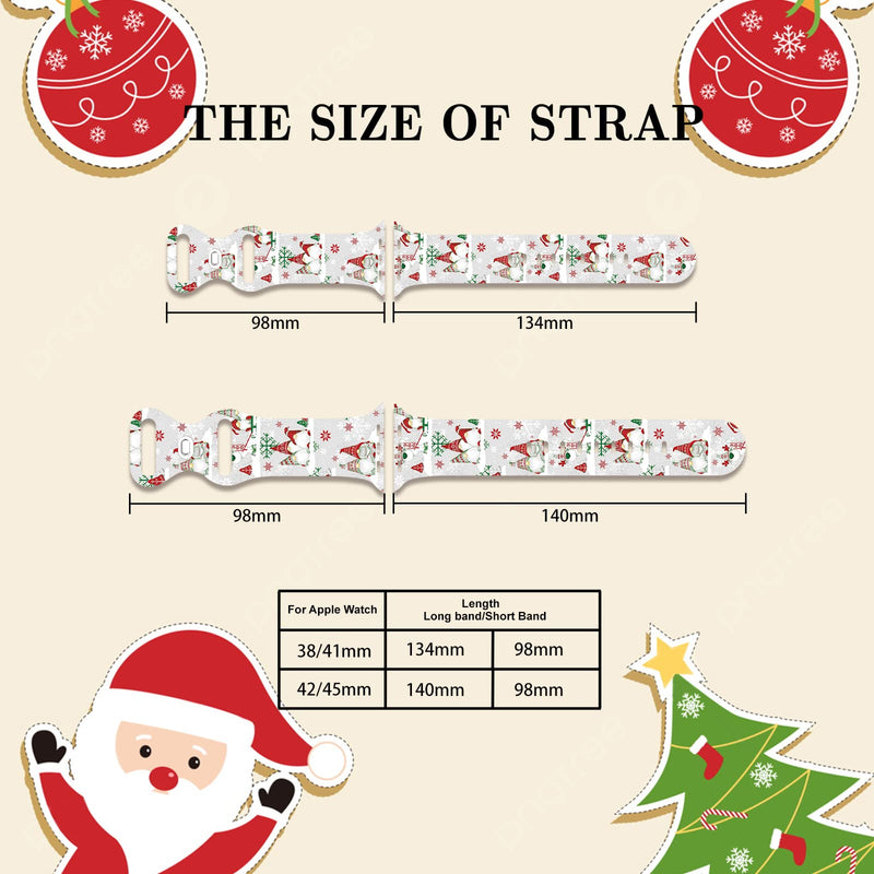 Christmas Silicone Bands Compatible for Apple Watch 38mm 40mm 41mm 44mm 42mm 45mm, Xmas Adjustable Soft Sports Wristband Strap for iWatch SE & Series 7/6/5/4/3/2/1 Christmas Gnome White 38mm/40mm/42mm