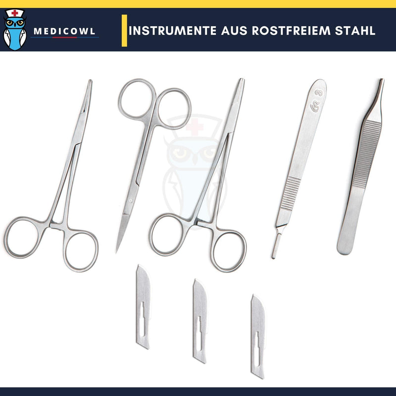 Seam training set | Suturing training + wound suturing video course in German | 33 pieces in a compartment case | Silicone seam simulator || Wound suturing practice set | Ideal Gift for Medical Students (Black) Black