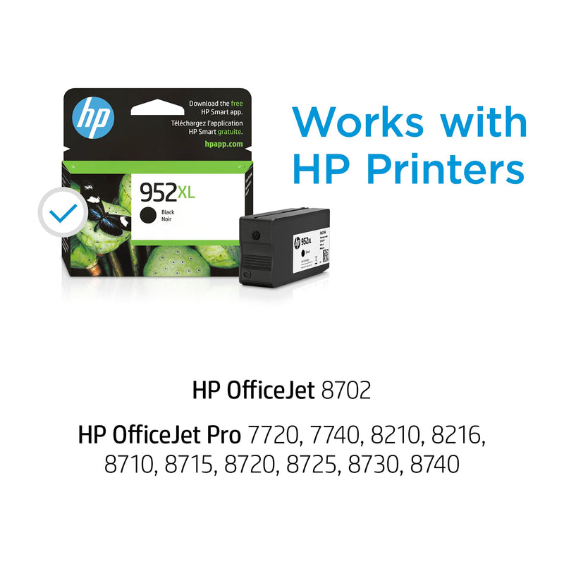 Original HP 952XL Black High-yield Ink Cartridge | Works with HP OfficeJet 8702, HP OfficeJet Pro 7720, 7740, 8210, 8710, 8720, 8730, 8740 Series | Eligible for Instant Ink | F6U19AN