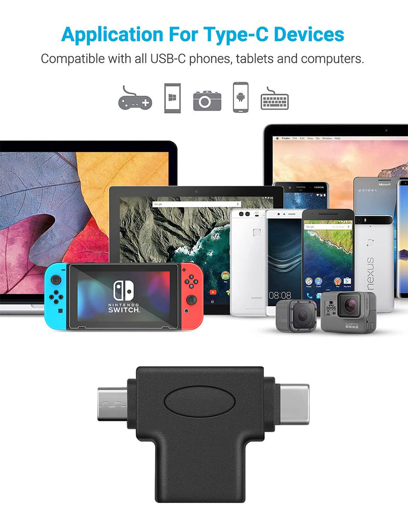 2 in 1 OTG Converter USB 3.0 to Micro USB and Type C Adapter USB3.0 Female to Micro USB Male and USB C Male Connector (2 Pack) 2 Pack